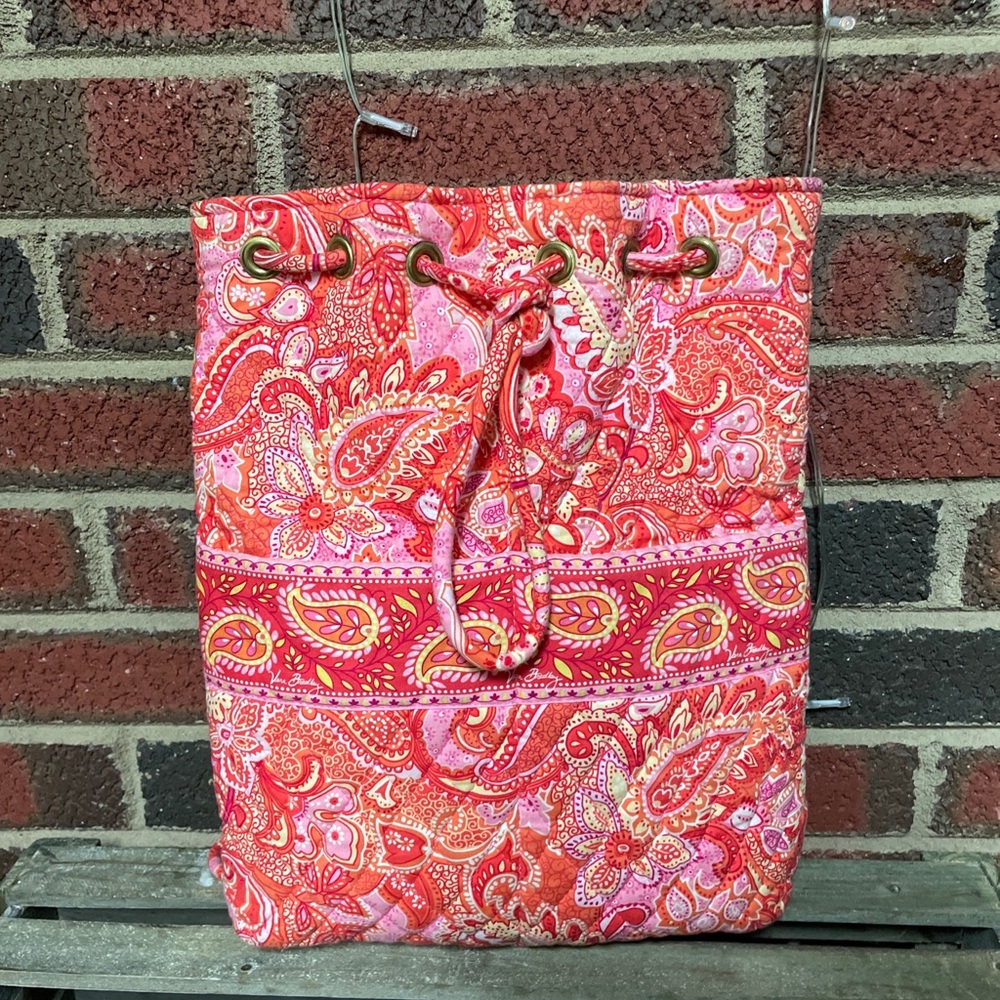 Retired Vera Bradley Orange Sherbert Drawstring Backsack Purse EUC